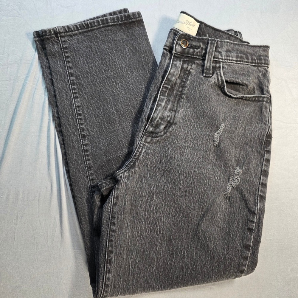 Universal‎ Thread Vintage Straight Jeans Womens 4/27R Washed Black Distressed